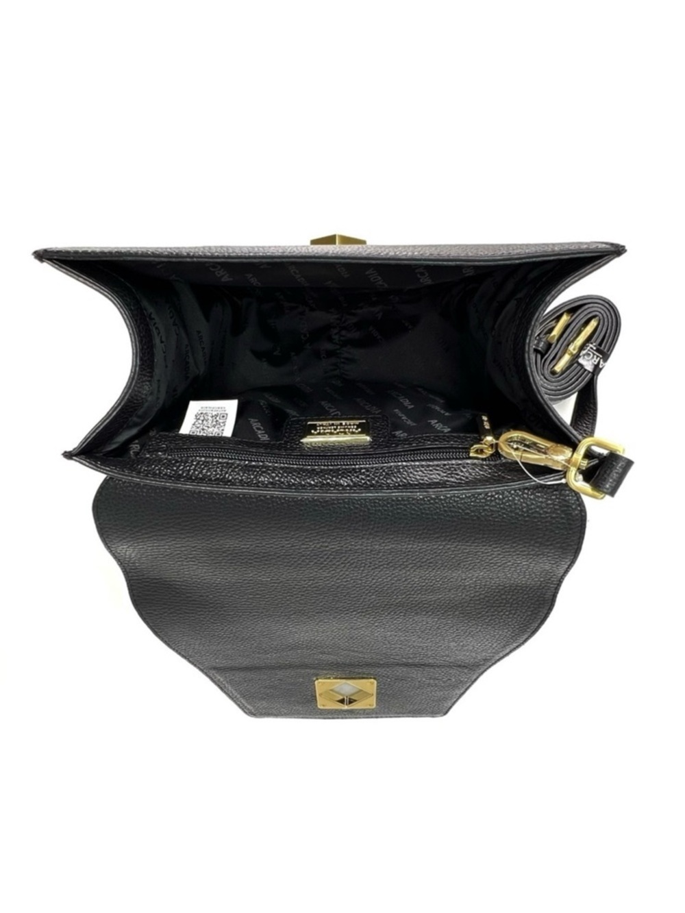 Arcadia Trapeze Medium Crossbody Black Pebbled Leather Handbag Satchel New NWT - Picture 5 of 13